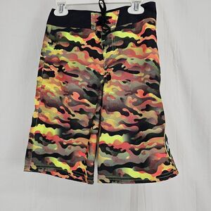 Under Armour Yellow Orange Black Camo Swim Board Shorts Size 23